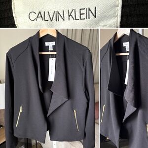 CALVIN KLEIN WOMEN’S MODERN ESSENTIALS Open Jacket Black W/Gold Zippers Sz L NWT